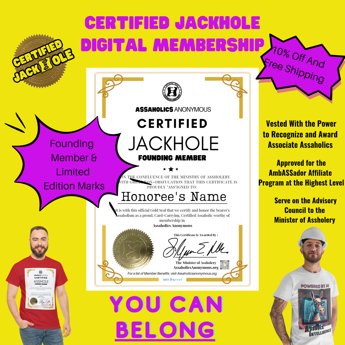 G-Rated Certified Jackhole Membership Certificate - Build Your Own