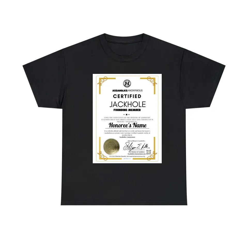 Personalized Jackhole Membership Certificate Tees and Hoodies