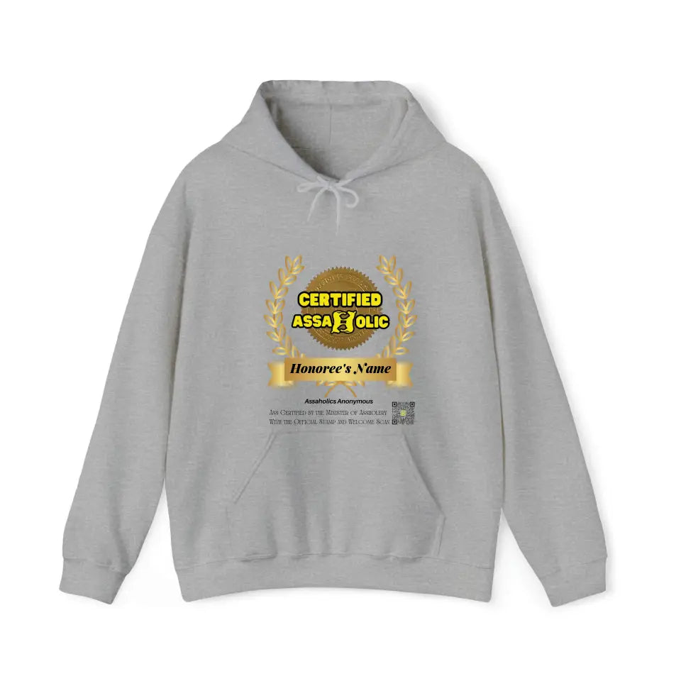 Your Name and Photo on the Tee or Hoodie Assaholic Certified by the Minister of Assholery