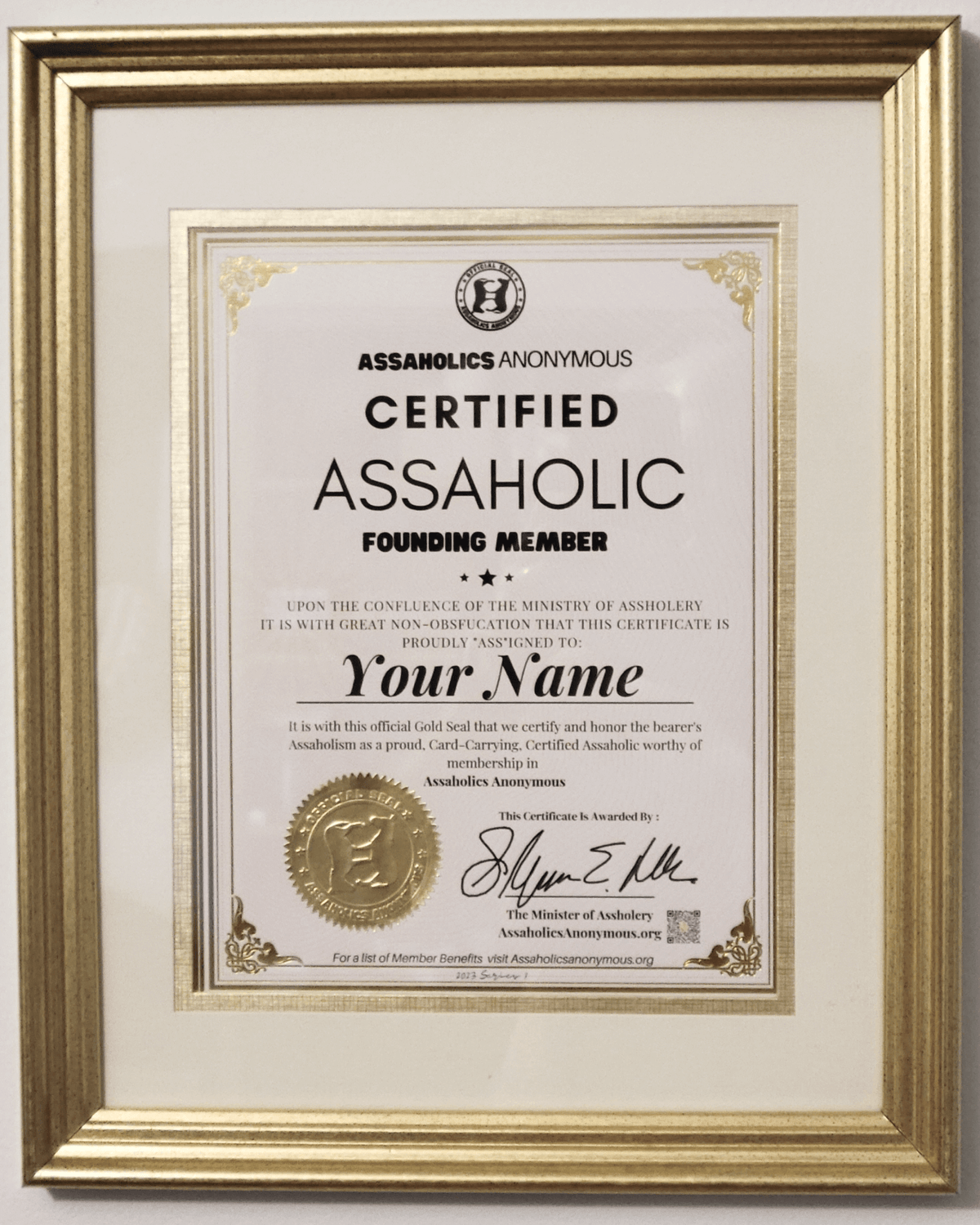 ASSAHOLIC Version - Certified Assaholic Membership Certificate - Build Your Own