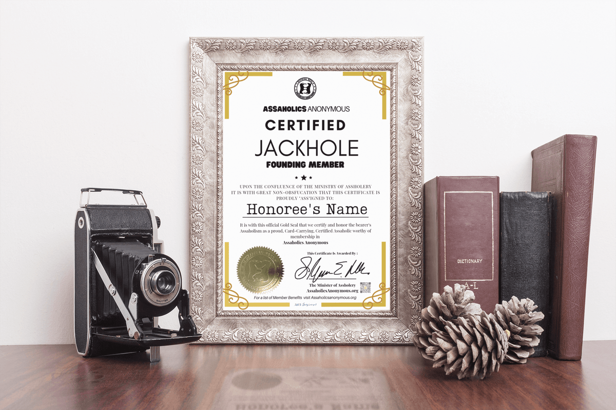 G-Rated Certified Jackhole Membership Certificate - Build Your Own